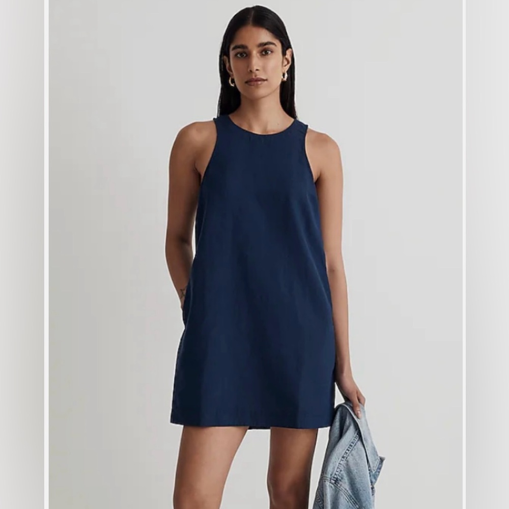 Madewell Navy Linen Sleeveless Mini Dress